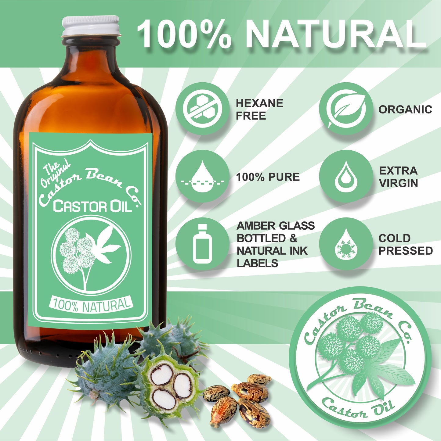 Castor Oil (16oz Glass Bottle) - 100% Pure, Natural, Cold Pressed Castor Oil for Thicker, Fuller Hair, Lashes & Eyebrows - Natural Skin Moisturizer, Hair and Body Oil